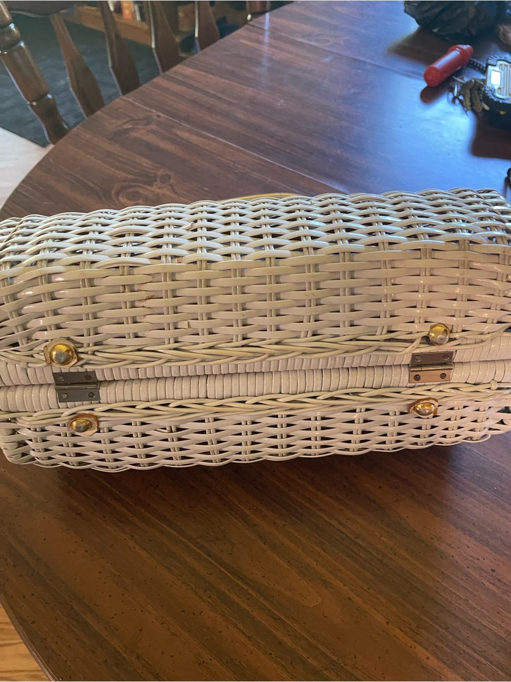 Vintage Woven White Top-Handle Bag with Gold Hardware. 15x5 - Picture 3 of 6